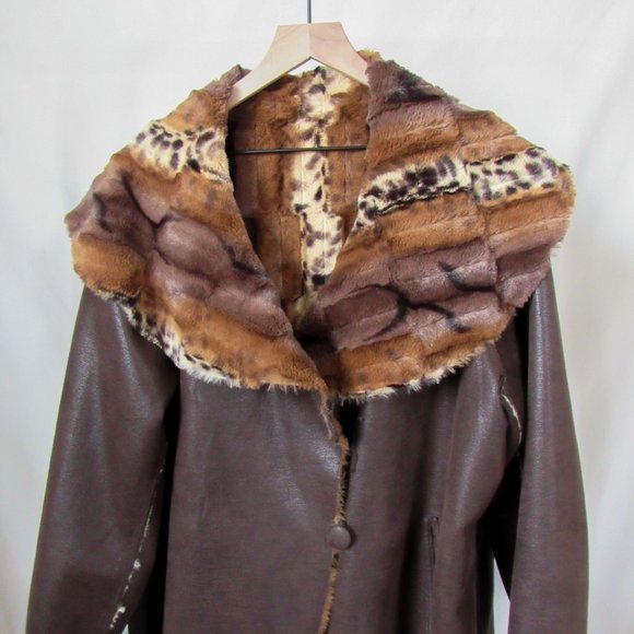 VINTAGE Glamorous 90s Plush Faux Fur Coat Mixed Animal Print Chi By Falchi Brand - Picture 13 of 13